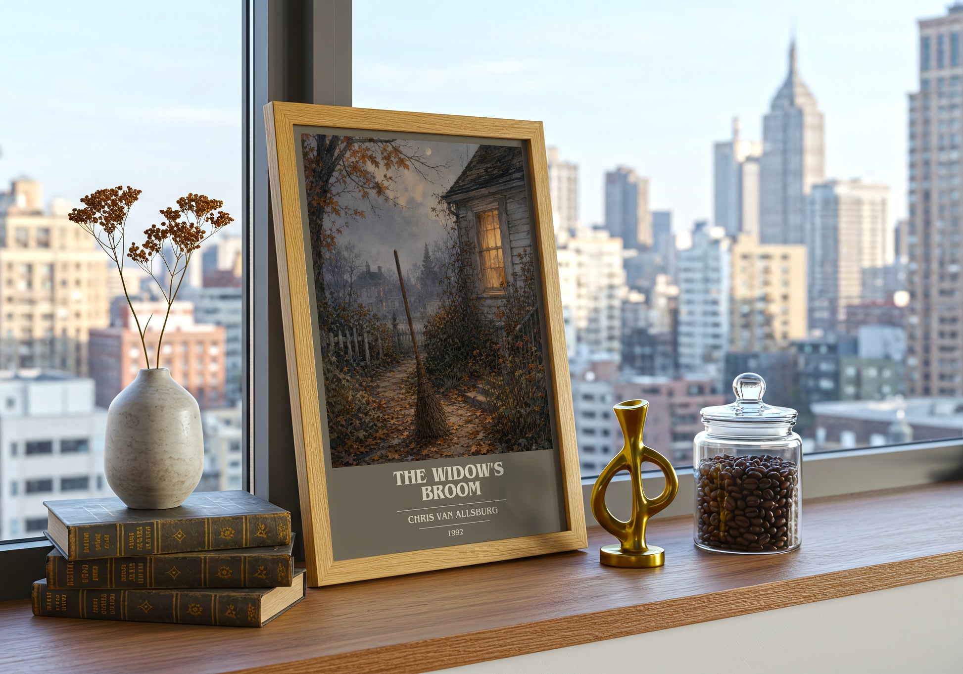 The Widow'S Broom book cover print framed by window – literary home decor