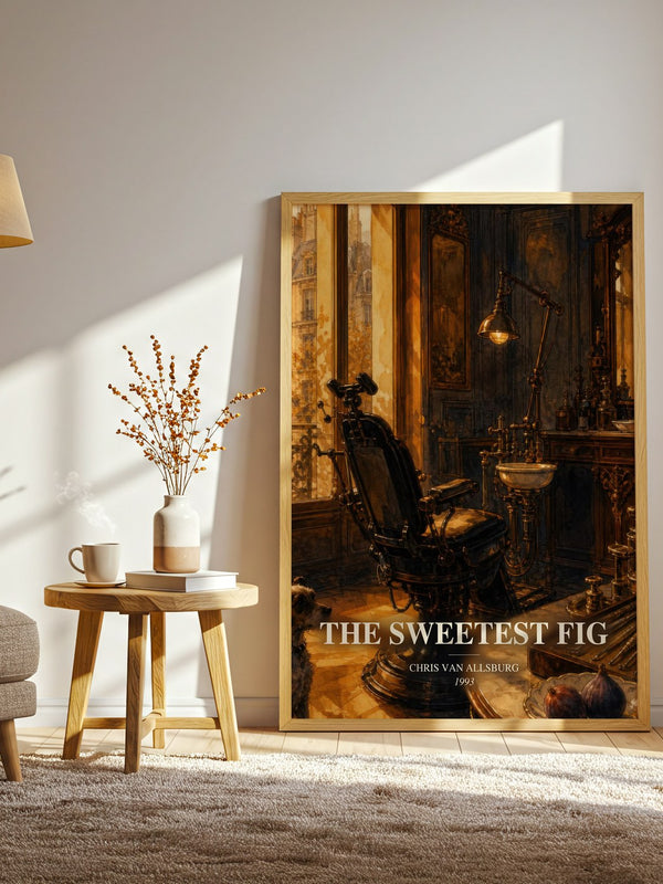 The Sweetest Fig watercolour print in frame leaning in hallway – childrens wall art