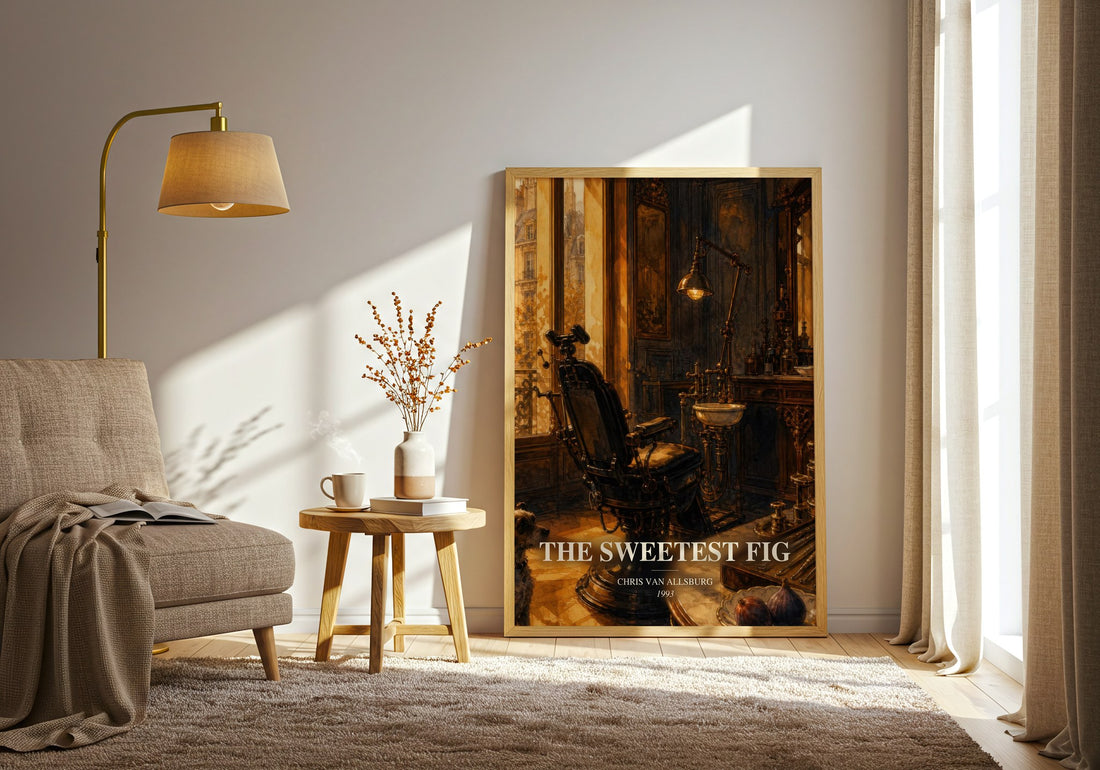 The Sweetest Fig watercolour print in frame leaning in hallway – childrens wall art (mockup)
