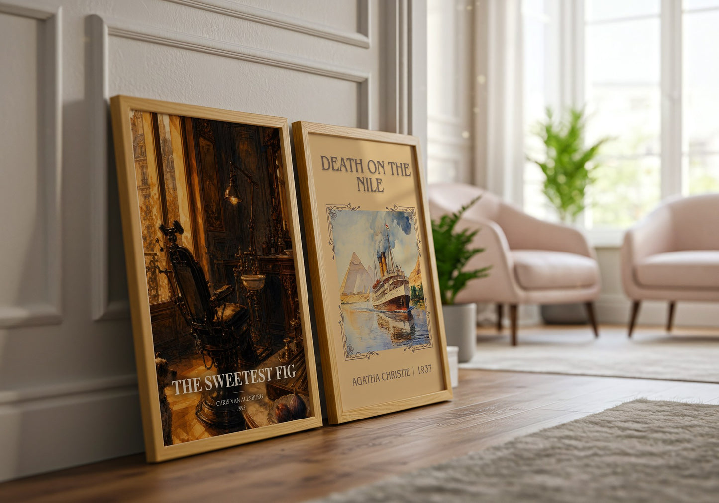 The Sweetest Fig watercolour print framed by window – literary home decor