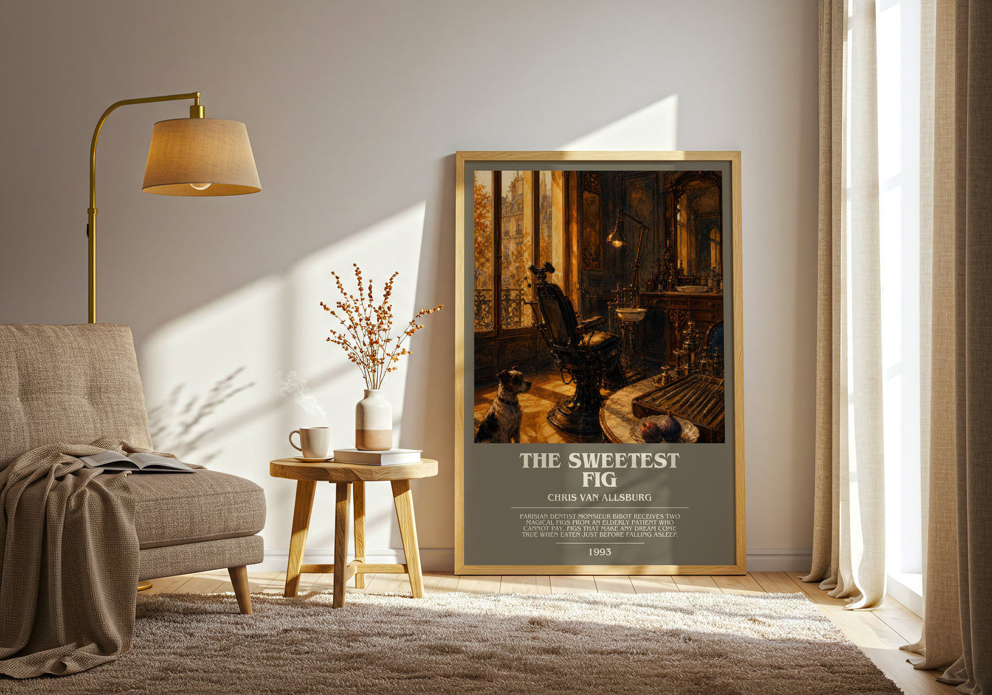 The Sweetest Fig bookish print on bookshelf – Chris Van Allsburg fan gift
