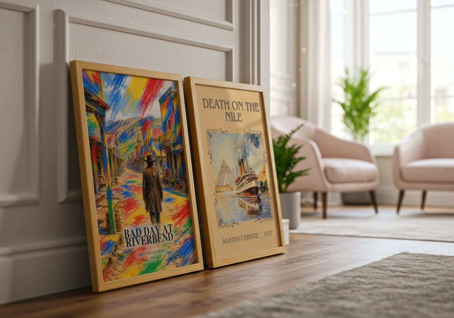 Bad Day At Riverbend watercolour print framed by window – literary home decor