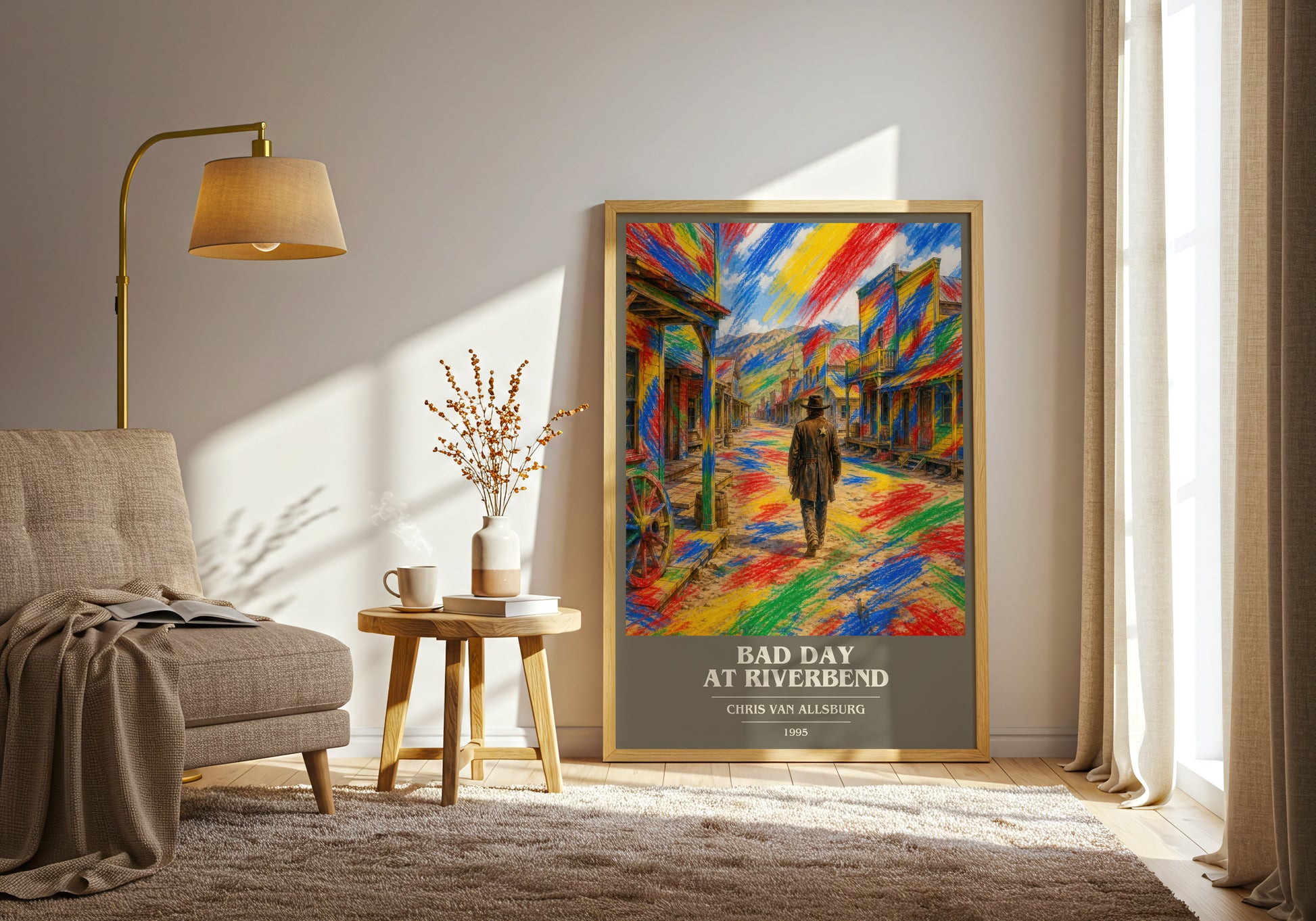 Bad Day At Riverbend book cover print on bookshelf – Chris Van Allsburg fan gift