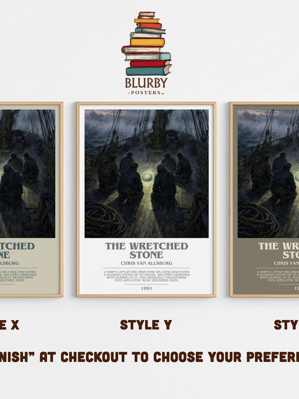 The Wretched Stone bookish print in frame leaning in hallway – childrens wall art