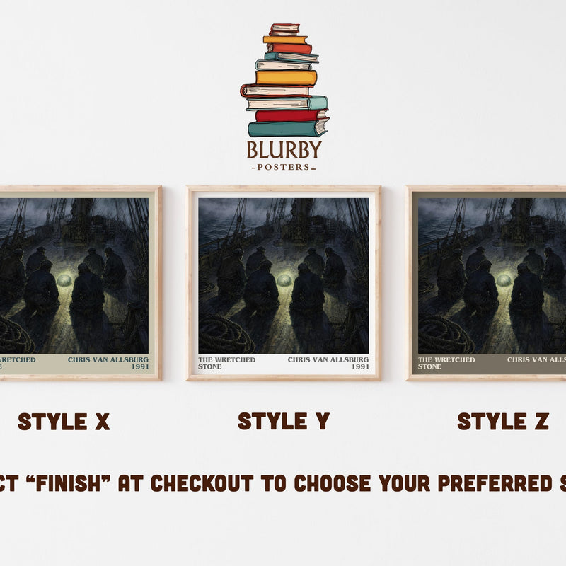 The Wretched Stone literary print in frame leaning in hallway – childrens wall art
