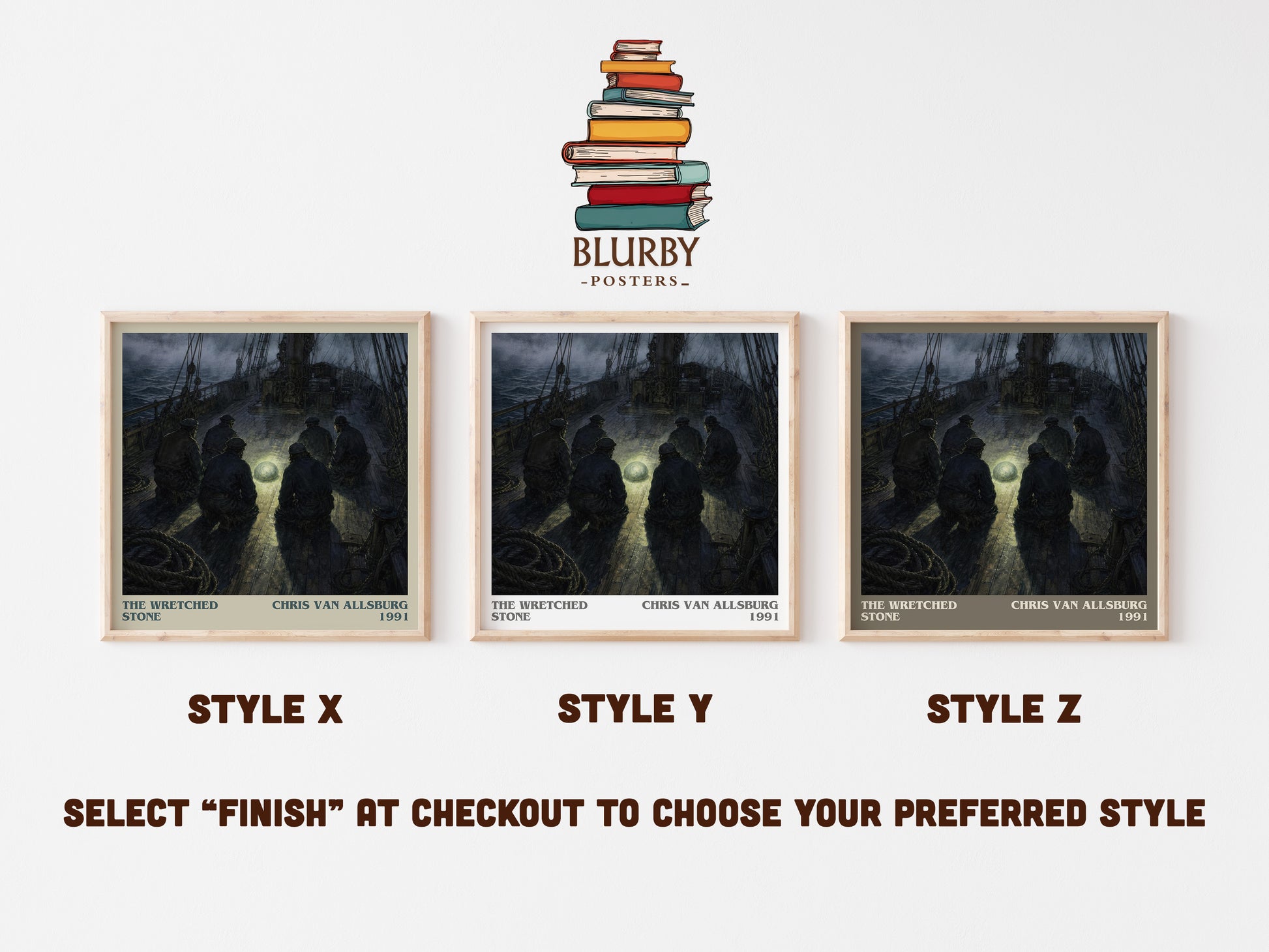The Wretched Stone literary print in frame leaning in hallway – childrens wall art