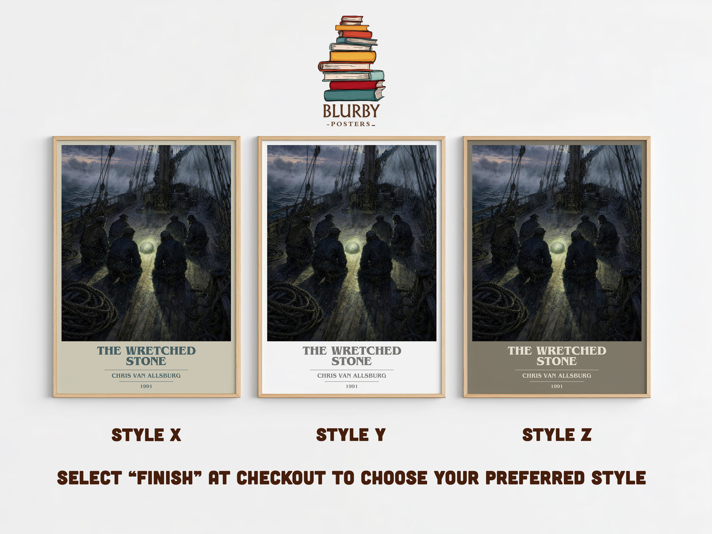 The Wretched Stone book cover print in frame leaning in hallway – childrens wall art