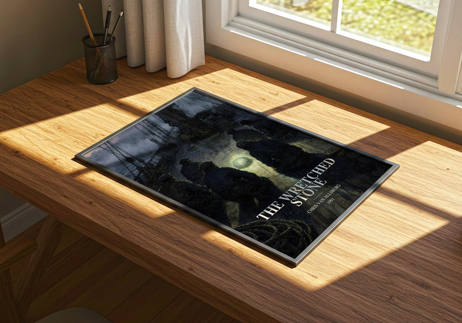 The Wretched Stone watercolour book poster framed on wall – childrens wall art