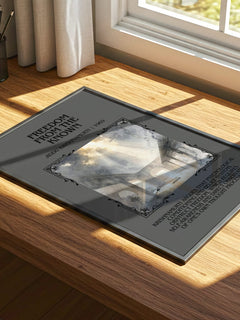 Freedom from the Known Minimalist Book Poster by Jiddu Krishnamurti – print on a sunlit desk
