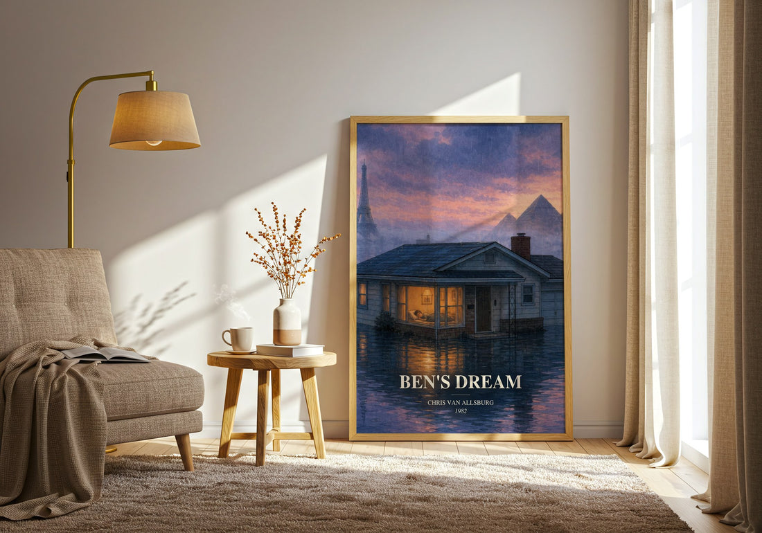 Ben'S Dream watercolour print in frame leaning in hallway – childrens wall art (mockup)