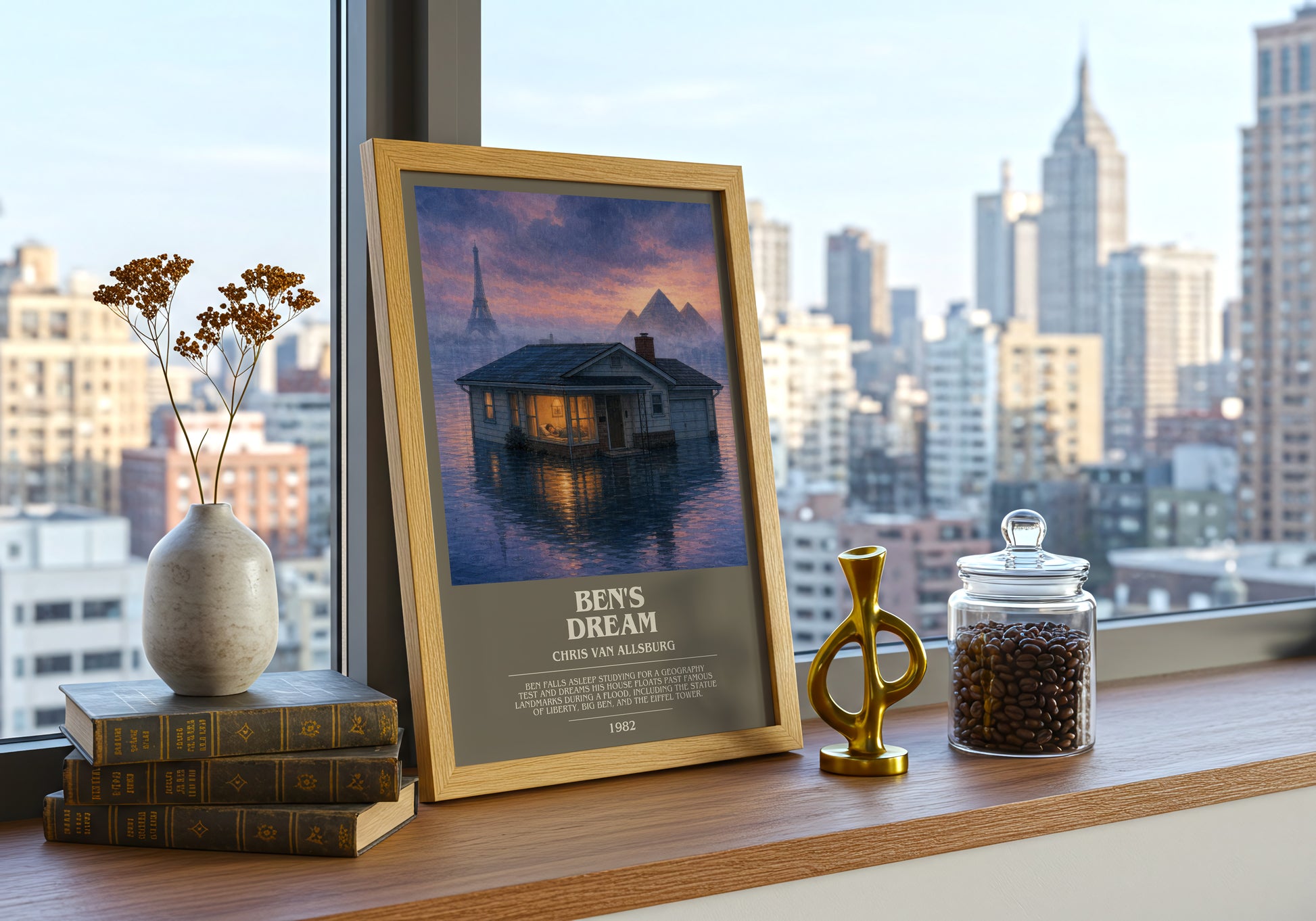 Ben'S Dream bookish print framed by window – literary home decor