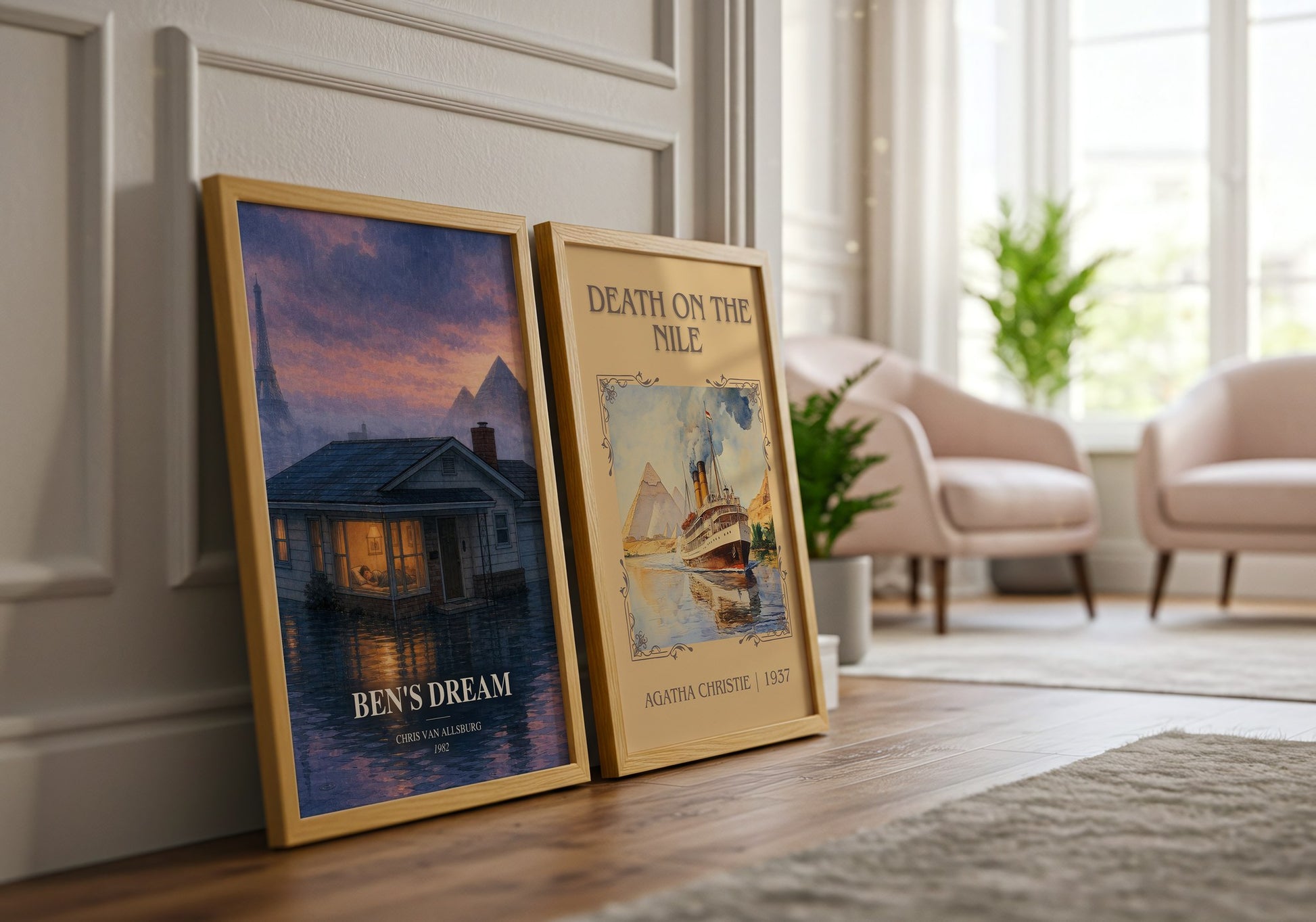 Ben'S Dream watercolour print framed by window – literary home decor