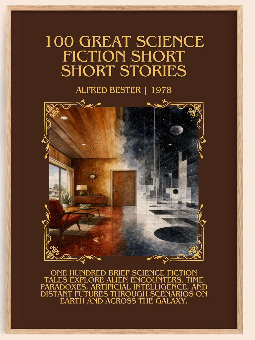 100 Great Science Fiction Short Short Stories Minimalist Book Poster by Alfred Bester – book poster