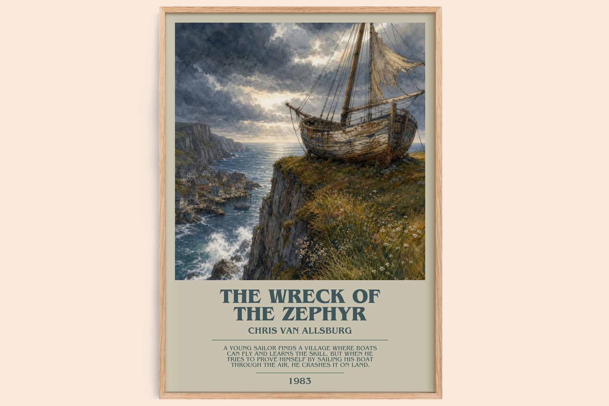 The Wreck Of The Zephyr bookish book poster by Chris Van Allsburg – framed literary art print
