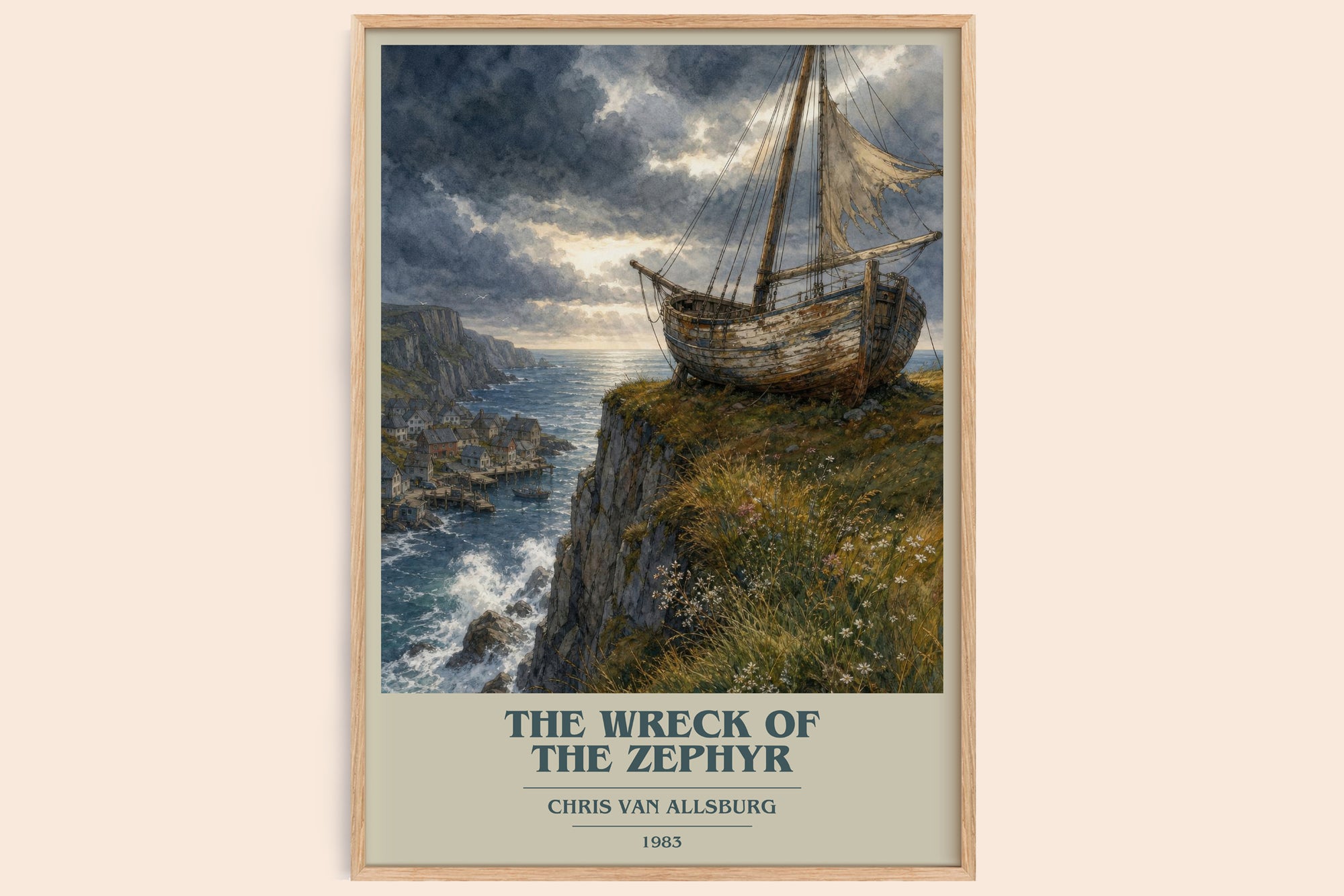 The Wreck Of The Zephyr book cover book poster by Chris Van Allsburg – framed literary art print