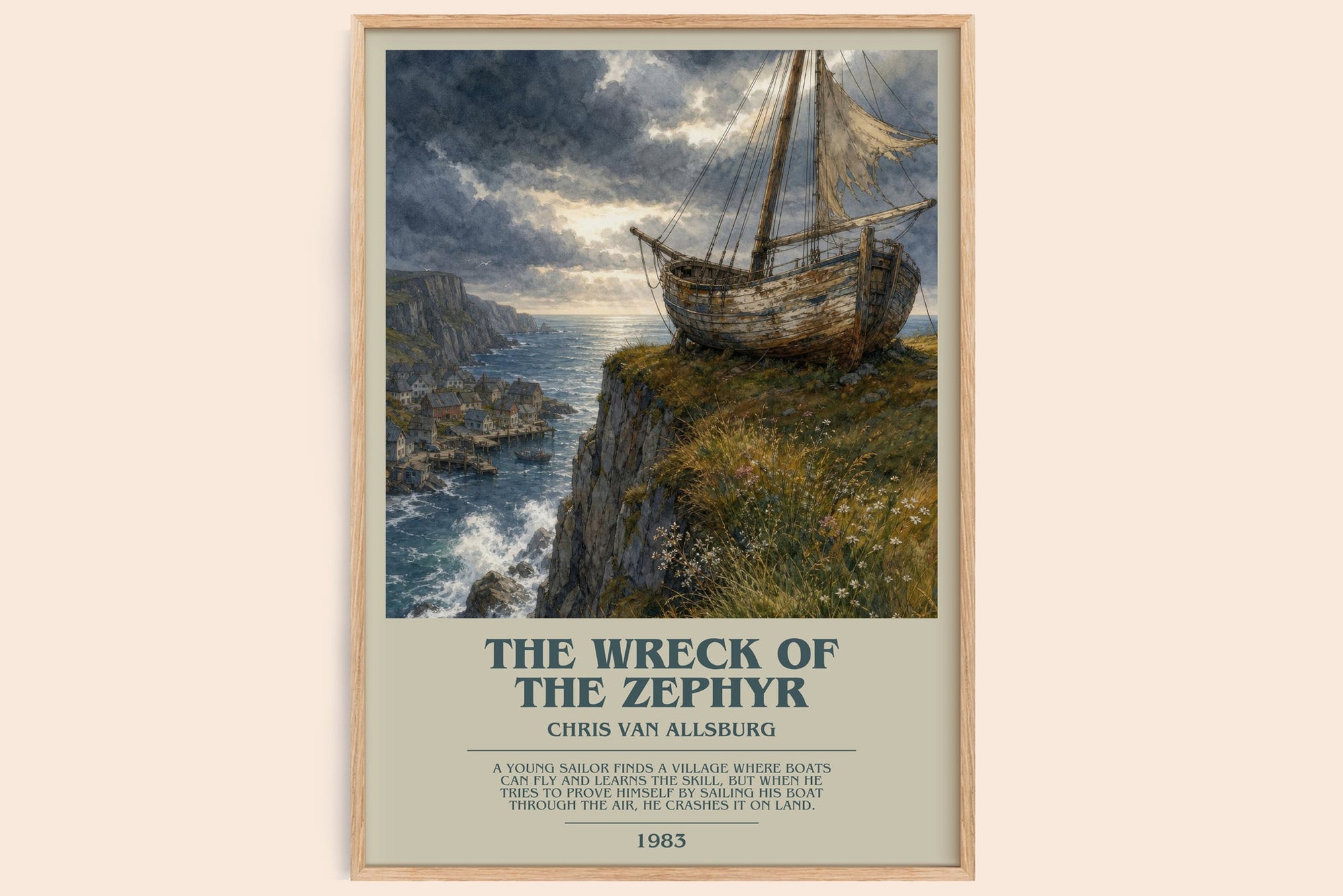 The Wreck Of The Zephyr bookish book poster by Chris Van Allsburg – framed literary art print