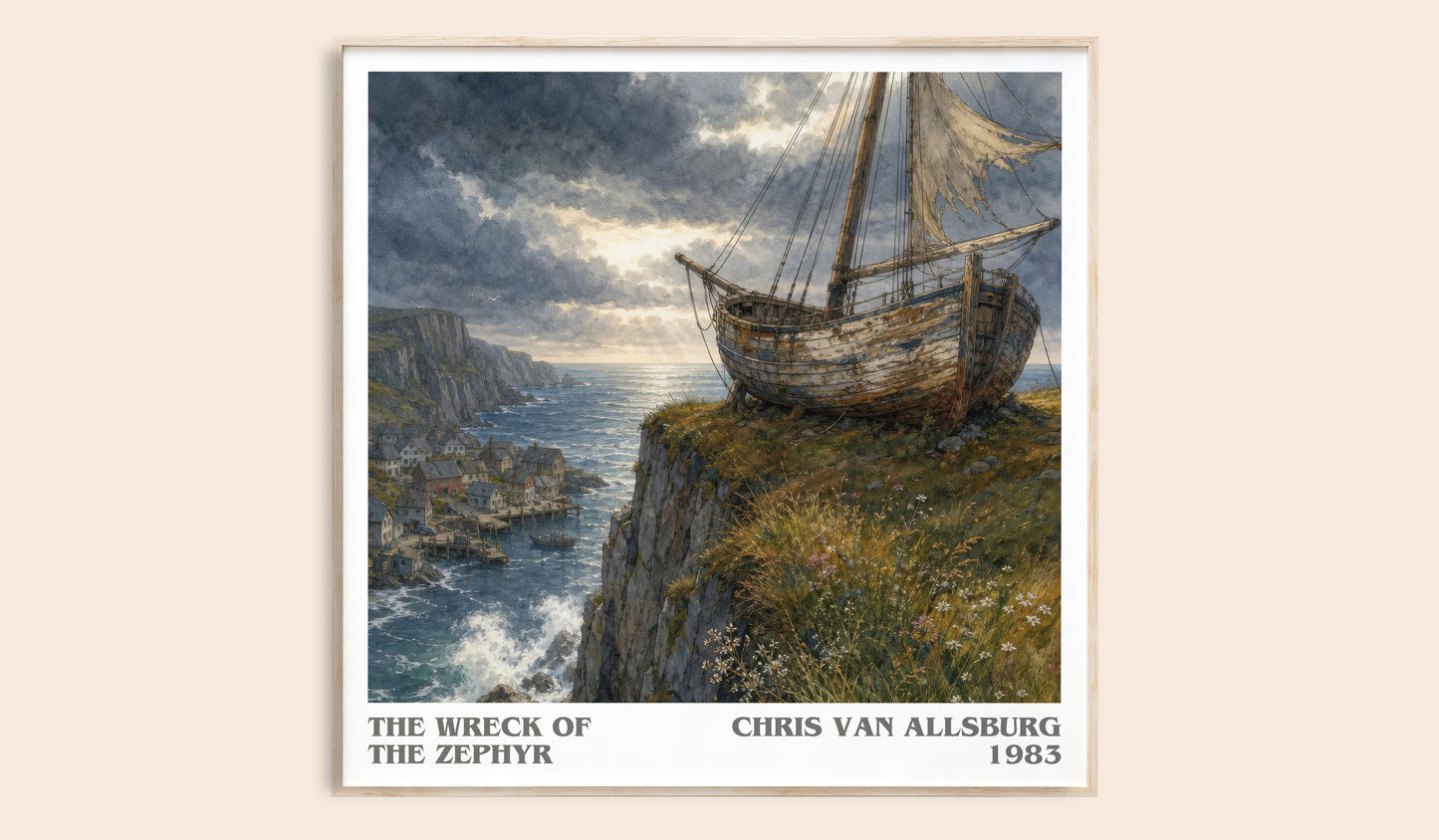The Wreck Of The Zephyr literary book poster by Chris Van Allsburg – framed literary art print