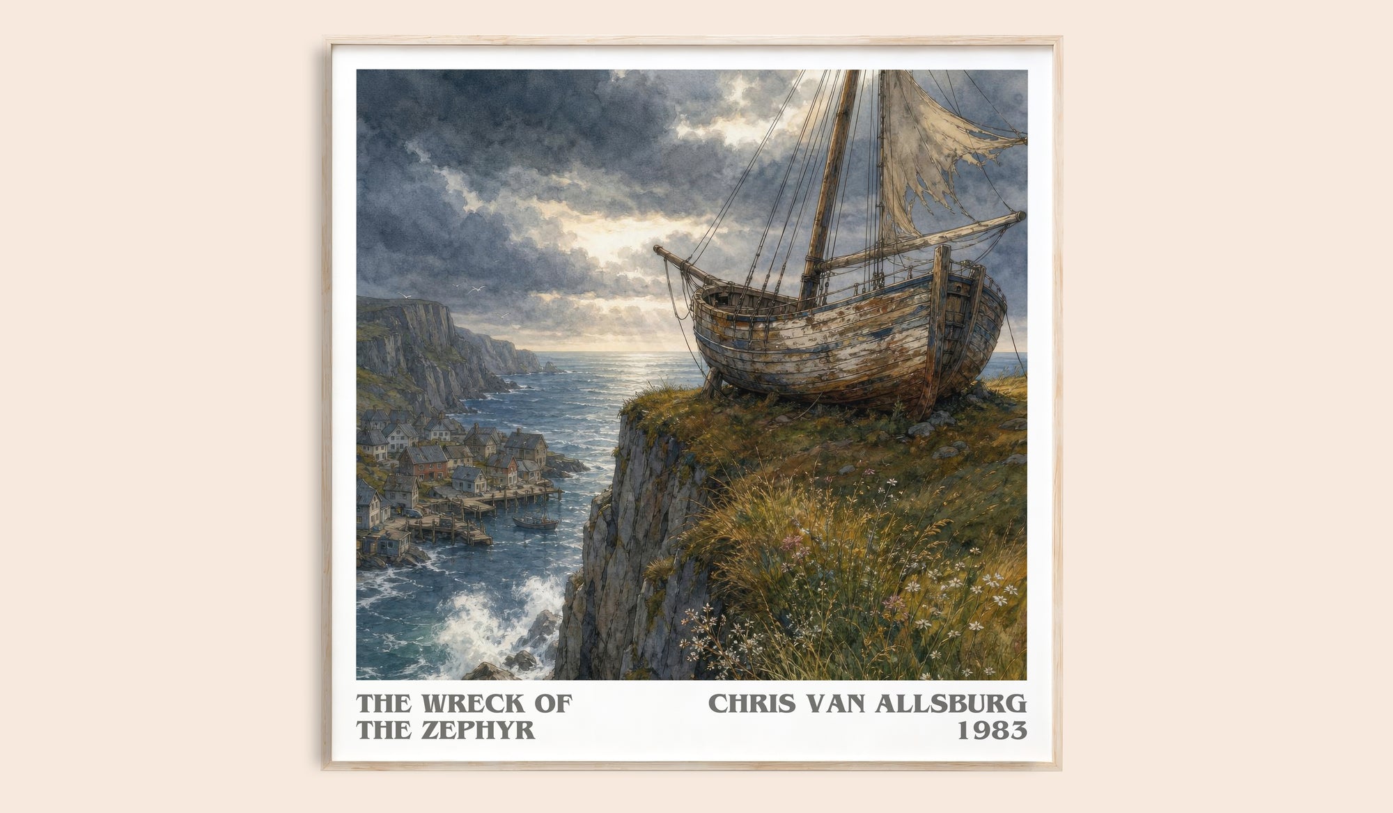 The Wreck Of The Zephyr literary book poster by Chris Van Allsburg – framed literary art print