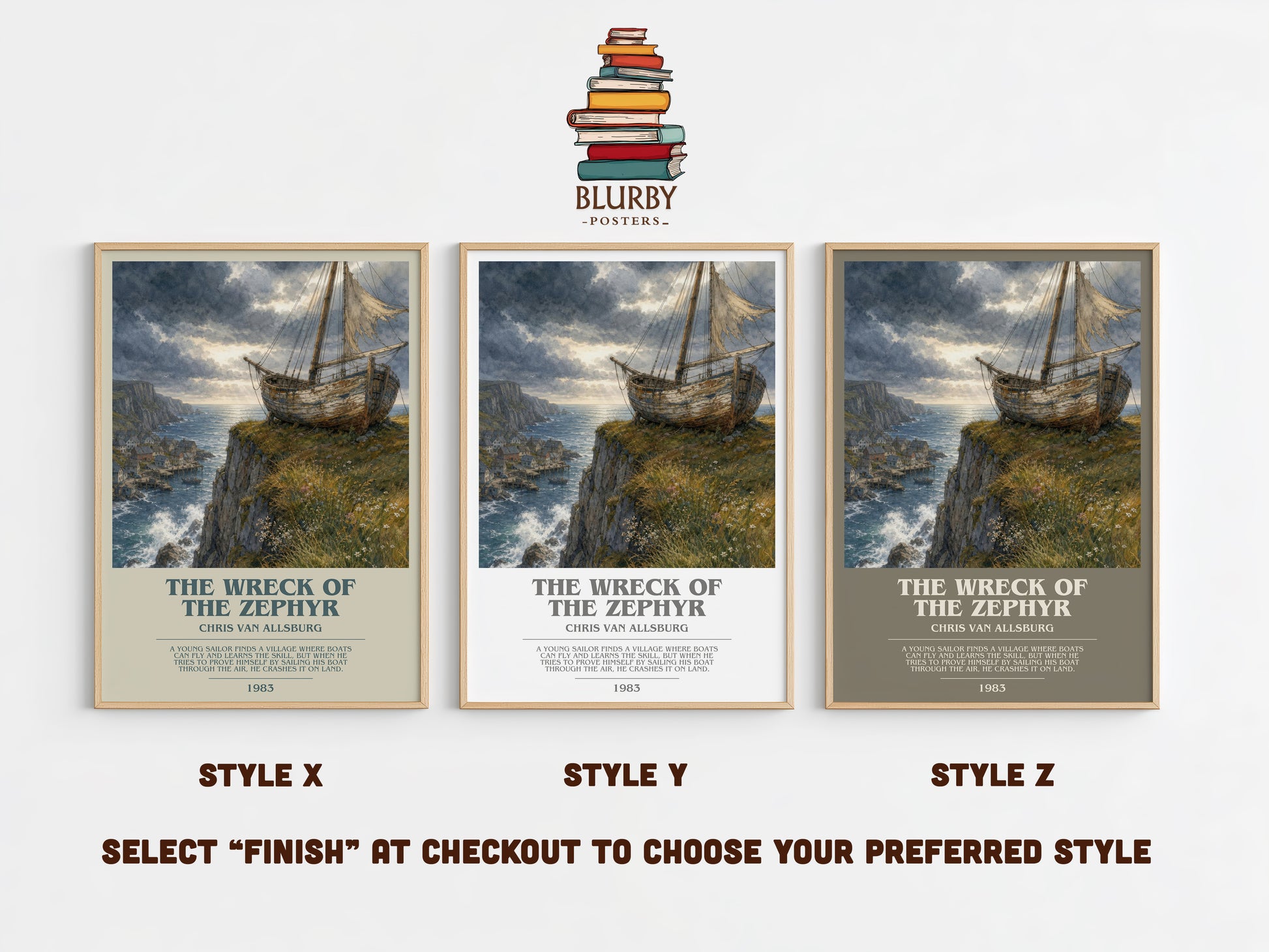 The Wreck Of The Zephyr bookish print in frame leaning in hallway – childrens wall art