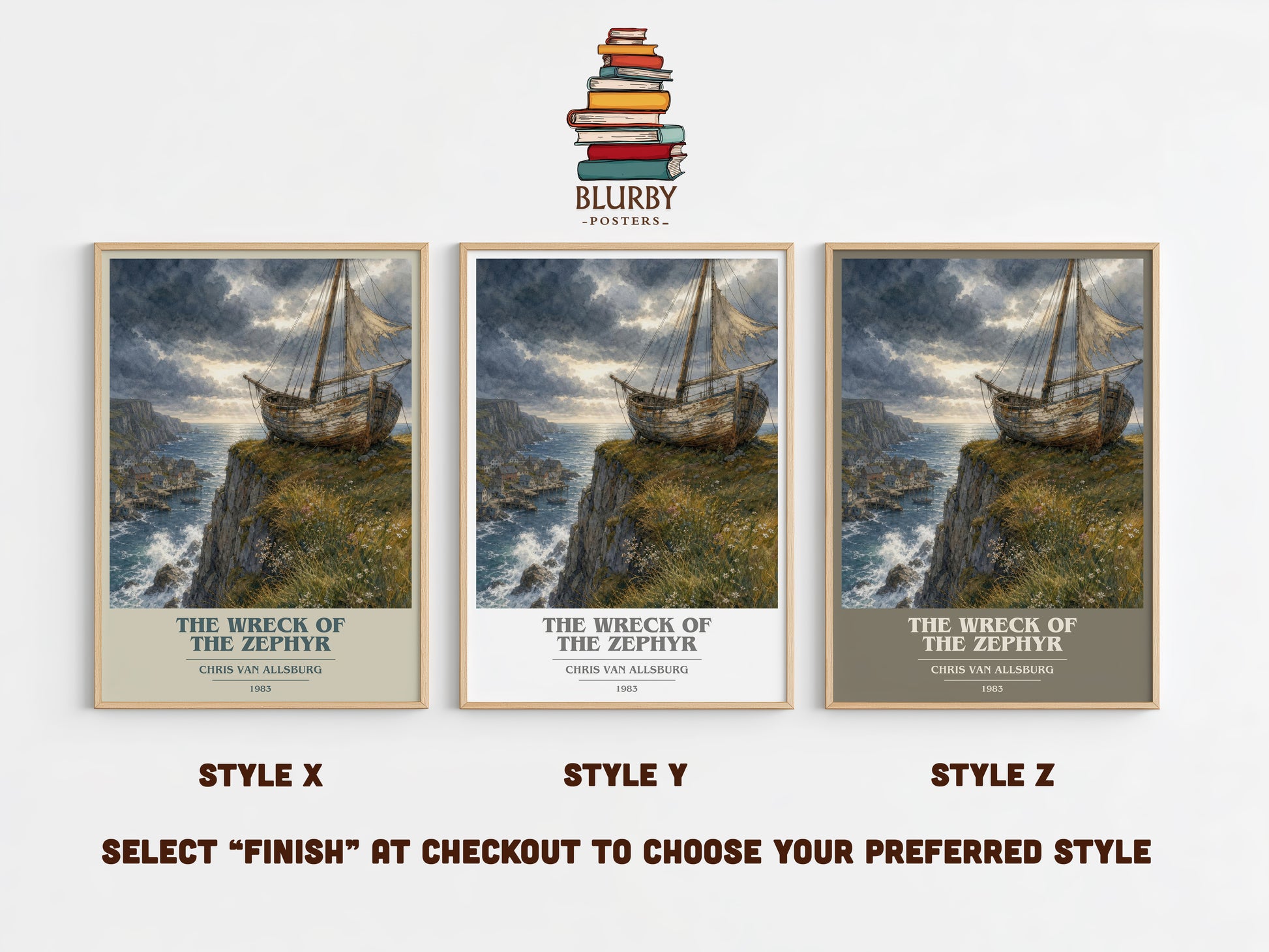 The Wreck Of The Zephyr book cover print in frame leaning in hallway – childrens wall art