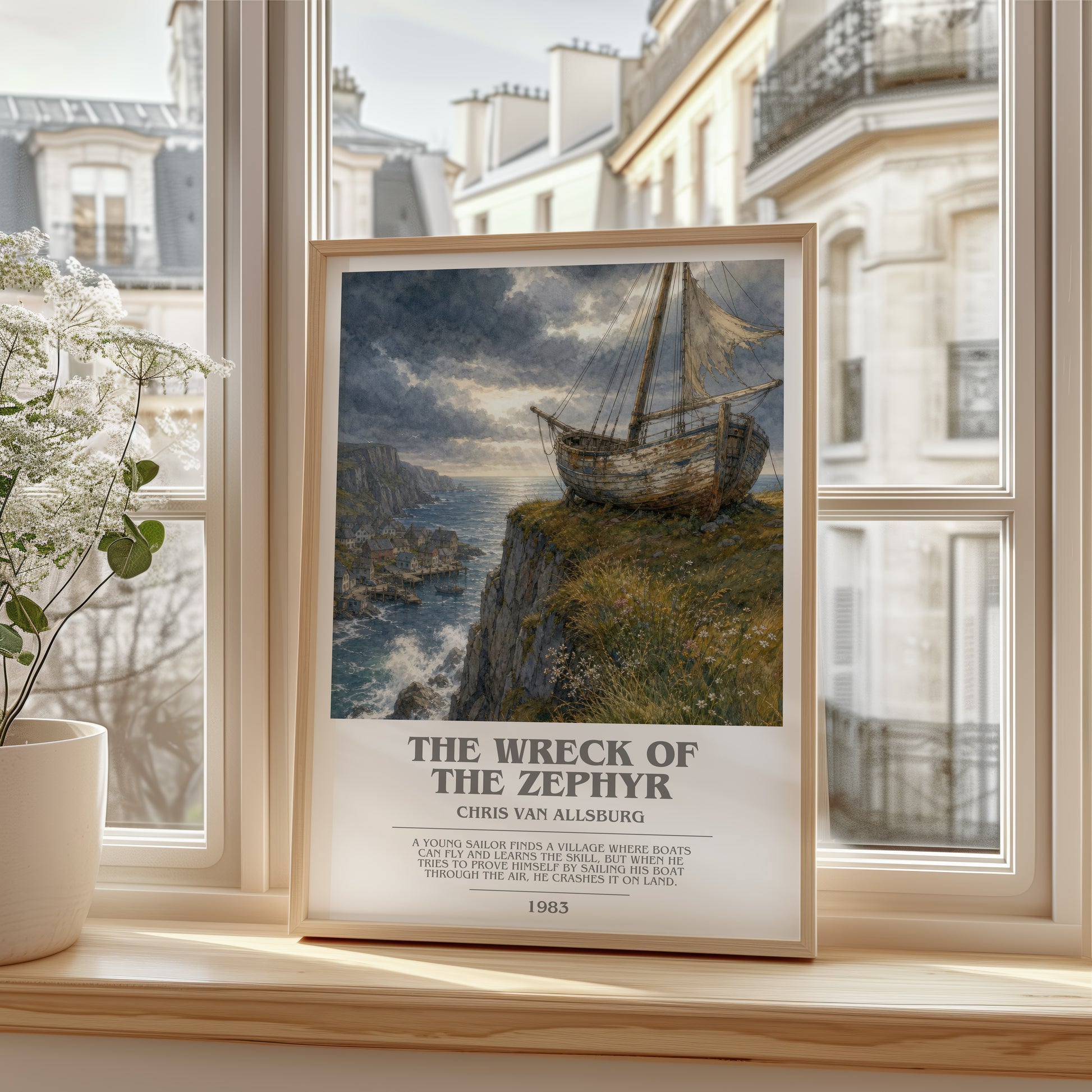 The Wreck Of The Zephyr bookish poster colour and style options – Chris Van Allsburg book art