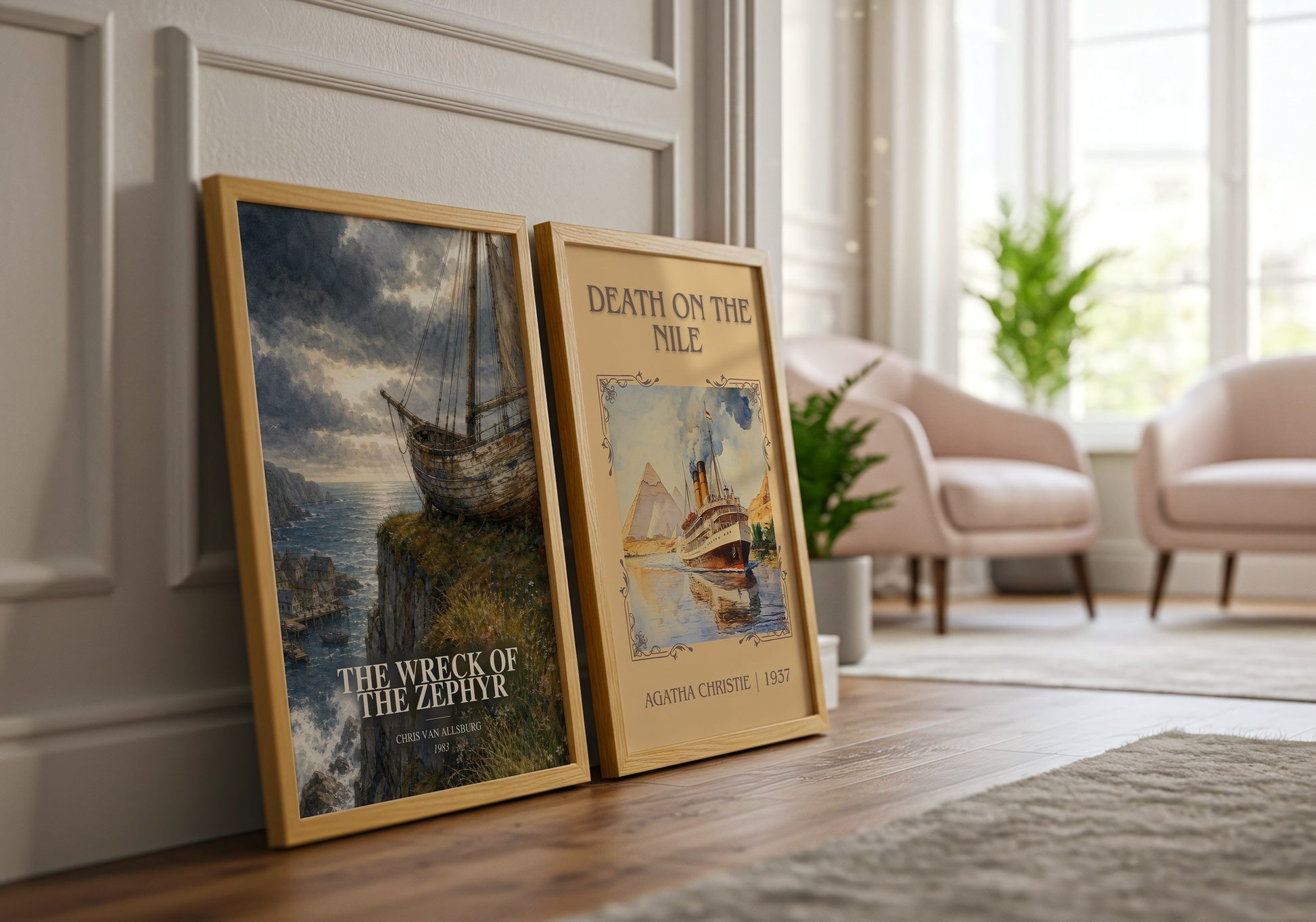 The Wreck Of The Zephyr watercolour print framed by window – literary home decor