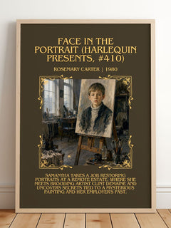 Face in the Portrait (Harlequin Presents, #410) Minimalist Book Poster by Rosemary Carter – framed print leaning on a wooden floor