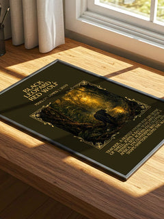 Black Leopard, Red Wolf Minimalist Book Poster by Marlon James – print on a sunlit desk