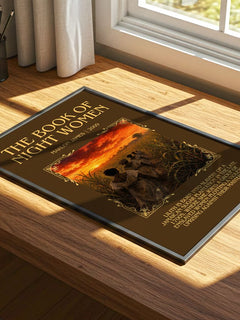 The book of night women Minimalist Book Poster by Marlon James – print on a sunlit desk