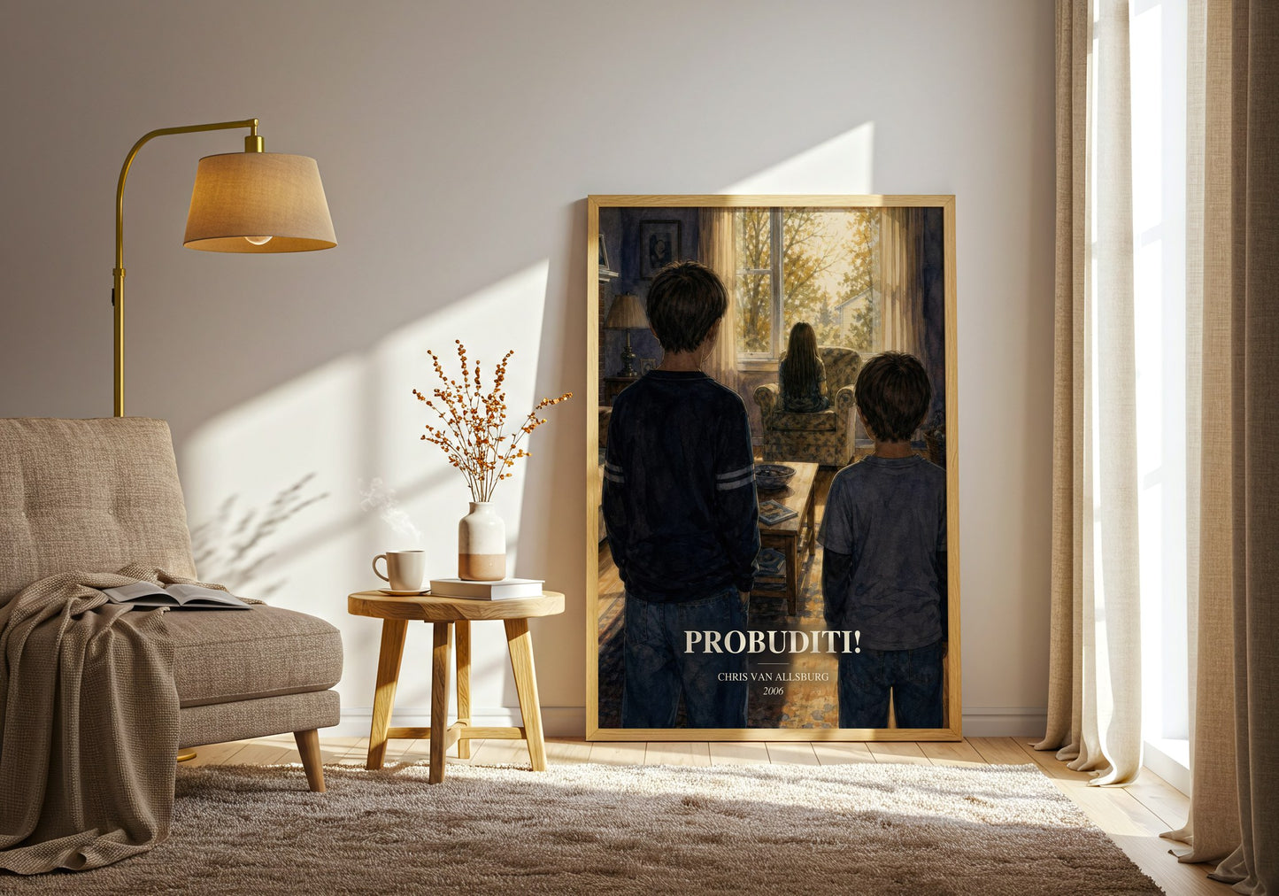 Probuditi! watercolour print in frame leaning in hallway – childrens wall art