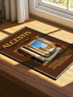 Alcestis Minimalist Book Poster by Euripides – print on a sunlit desk