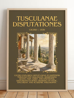Tusculanae disputationes Minimalist Book Poster by Cicero – framed print leaning on a wooden floor