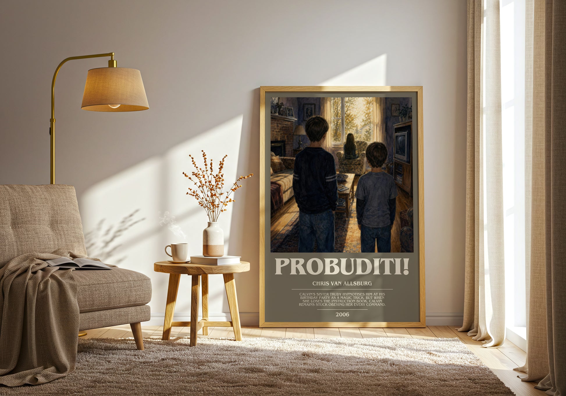 Probuditi! bookish print on bookshelf – Chris Van Allsburg fan gift