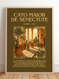 Cato maior de senectute Minimalist Book Poster by Cicero – framed print leaning on a wooden floor
