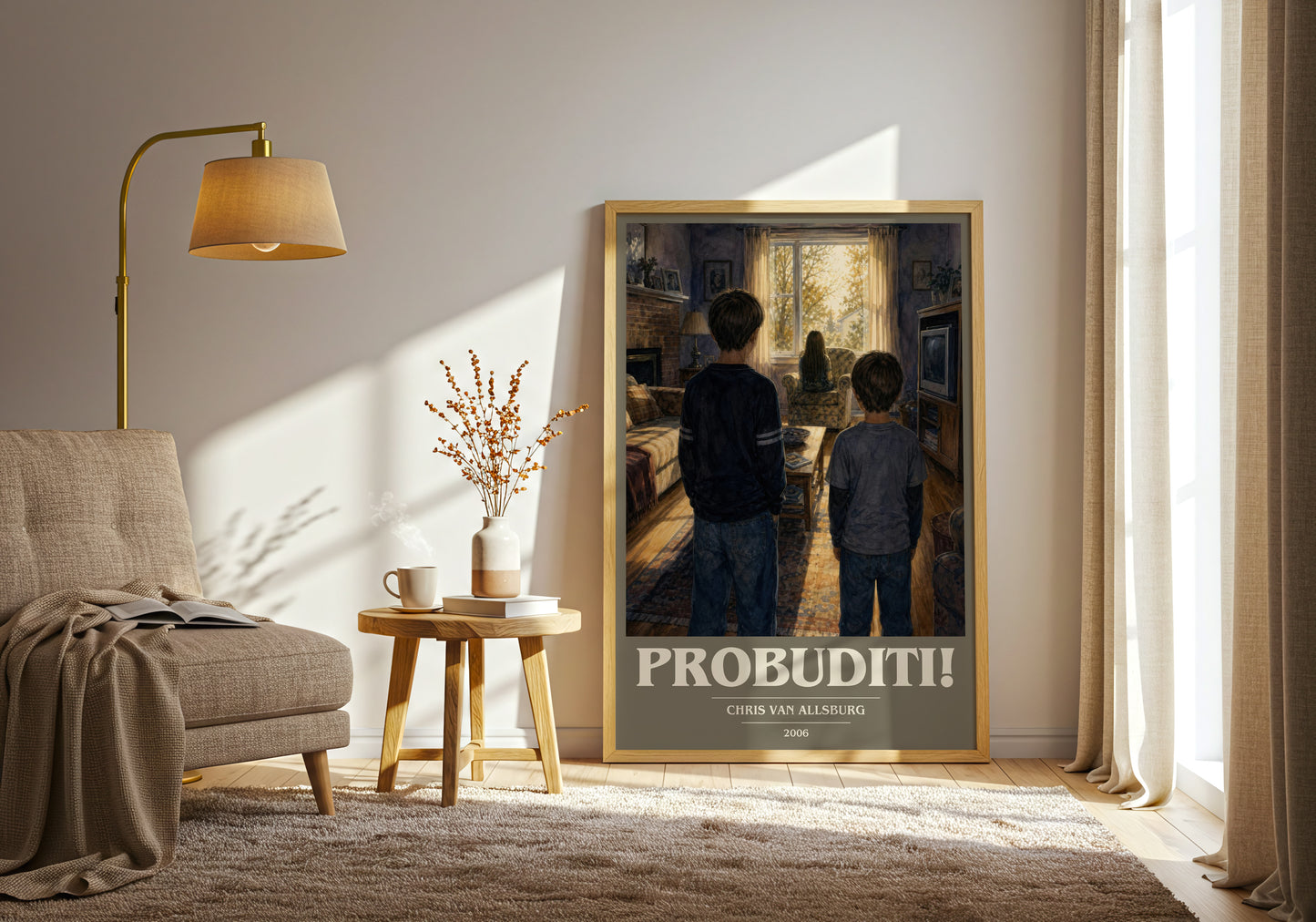 Probuditi! book cover print on bookshelf – Chris Van Allsburg fan gift