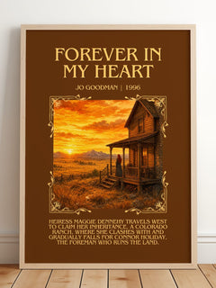 Forever in my heart Minimalist Book Poster by Jo Goodman – framed print leaning on a wooden floor