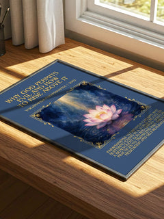 Why god permits evil and how to rise above it Minimalist Book Poster by Yogananda Paramahansa – print on a sunlit desk