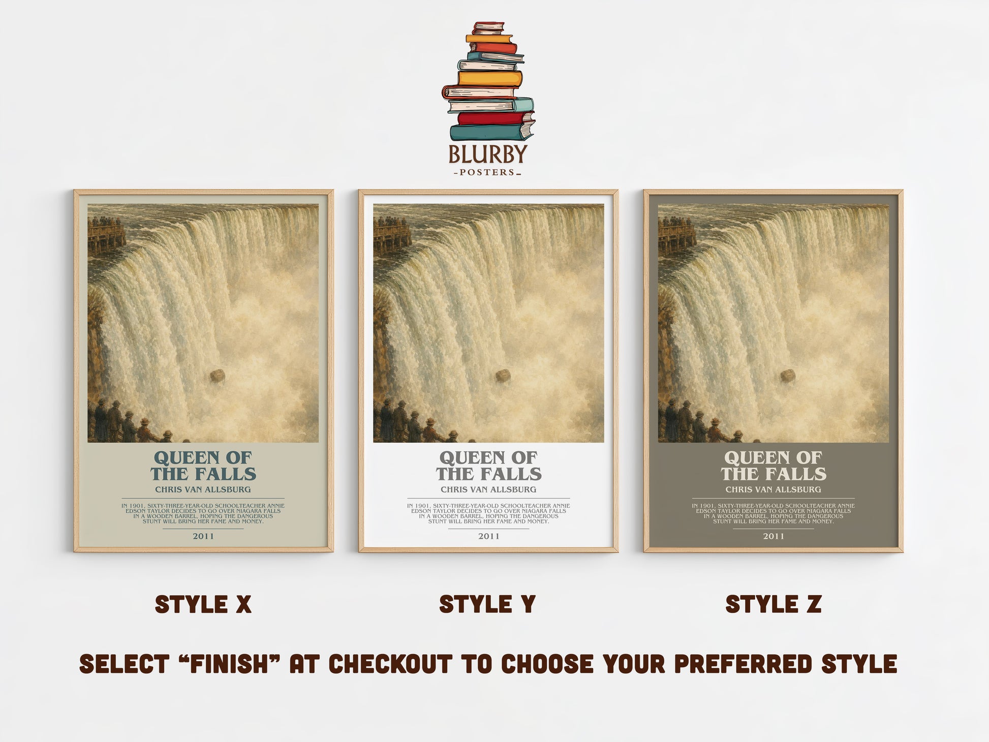 Queen Of The Falls bookish print in frame leaning in hallway – childrens wall art