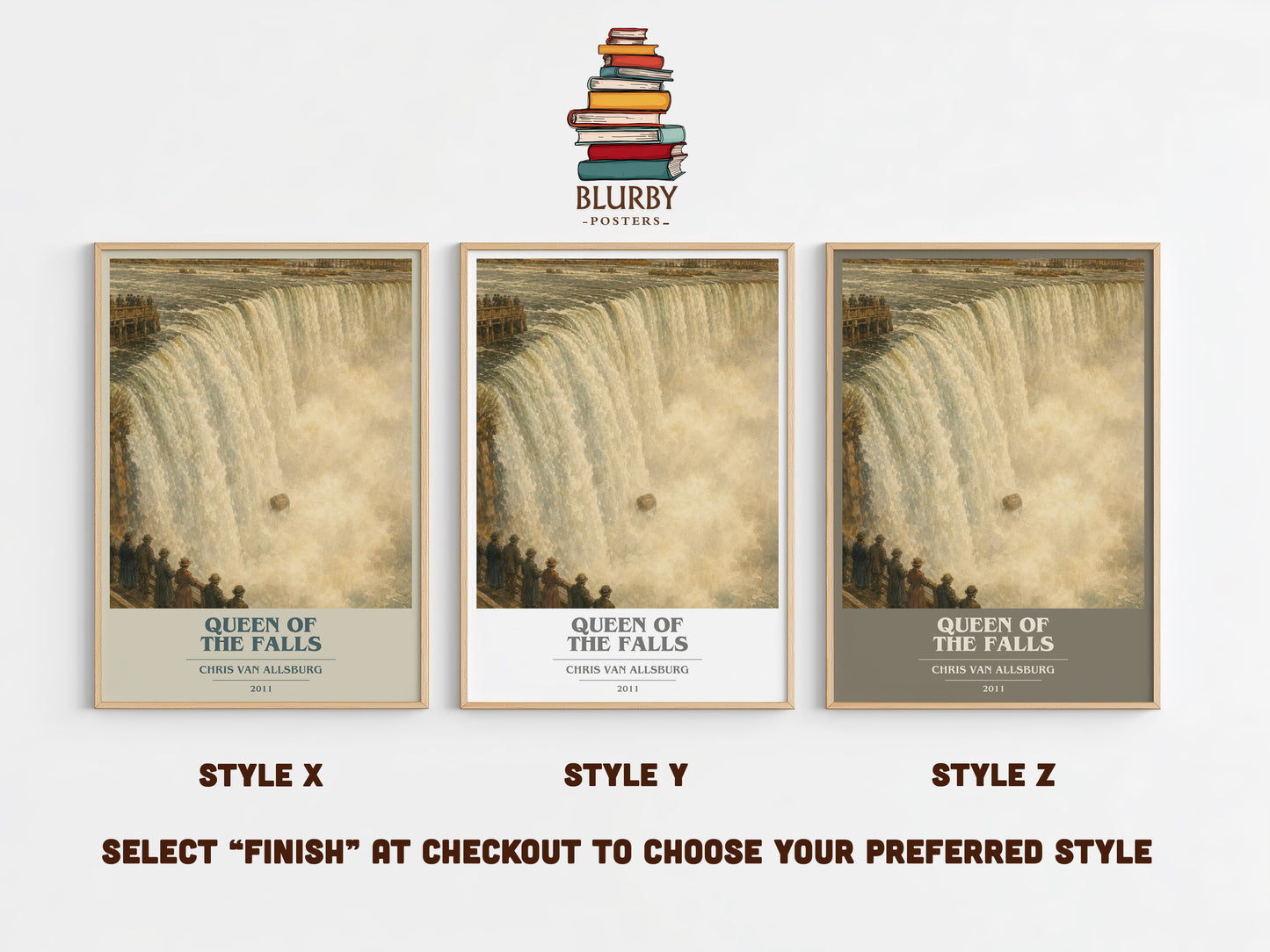 Queen Of The Falls book cover print in frame leaning in hallway – childrens wall art
