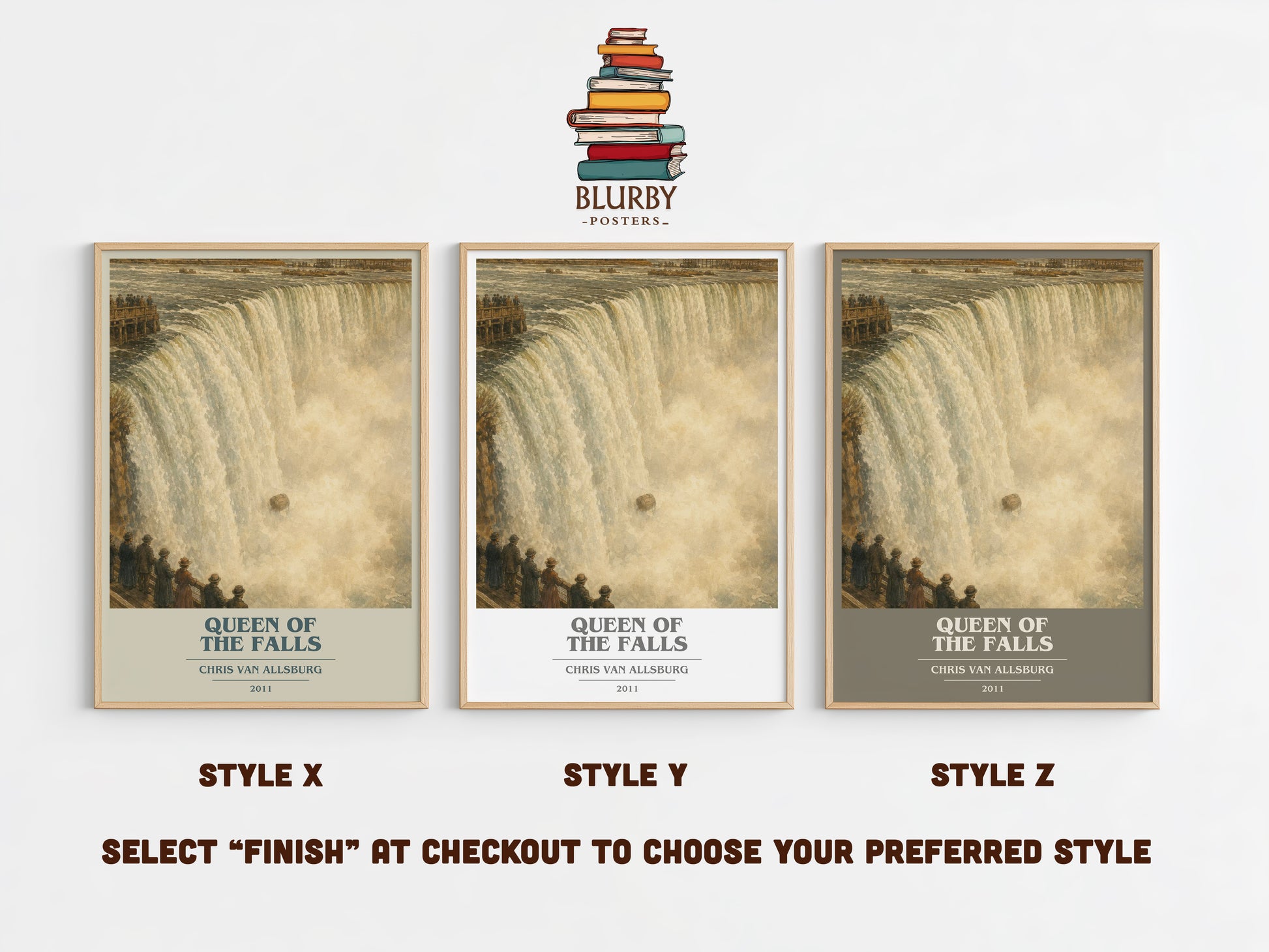 Queen Of The Falls book cover print in frame leaning in hallway – childrens wall art