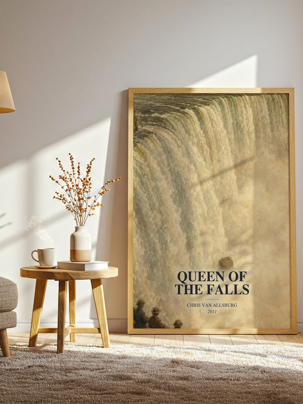 Queen Of The Falls watercolour print in frame leaning in hallway – childrens wall art