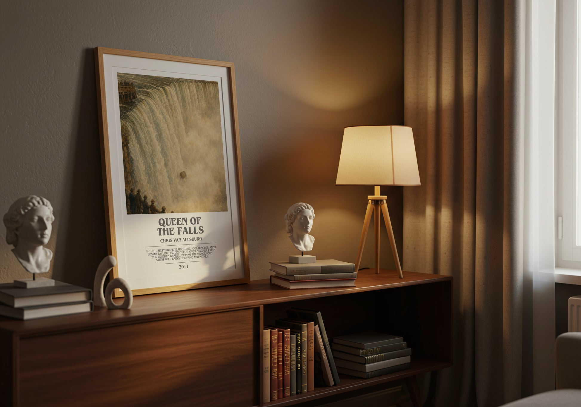 Queen Of The Falls bookish book poster framed on wall – childrens wall art