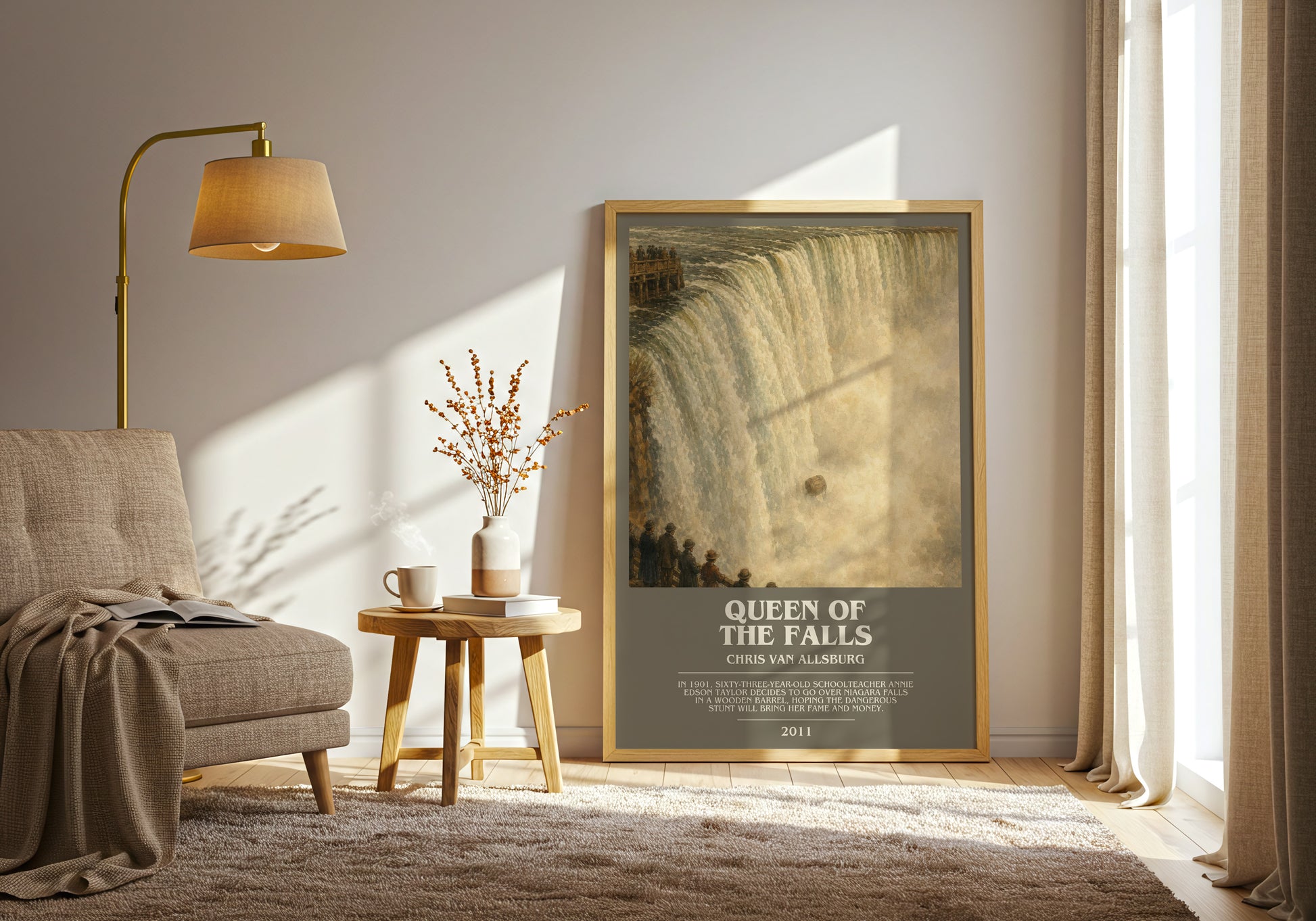 Queen Of The Falls bookish print on bookshelf – Chris Van Allsburg fan gift