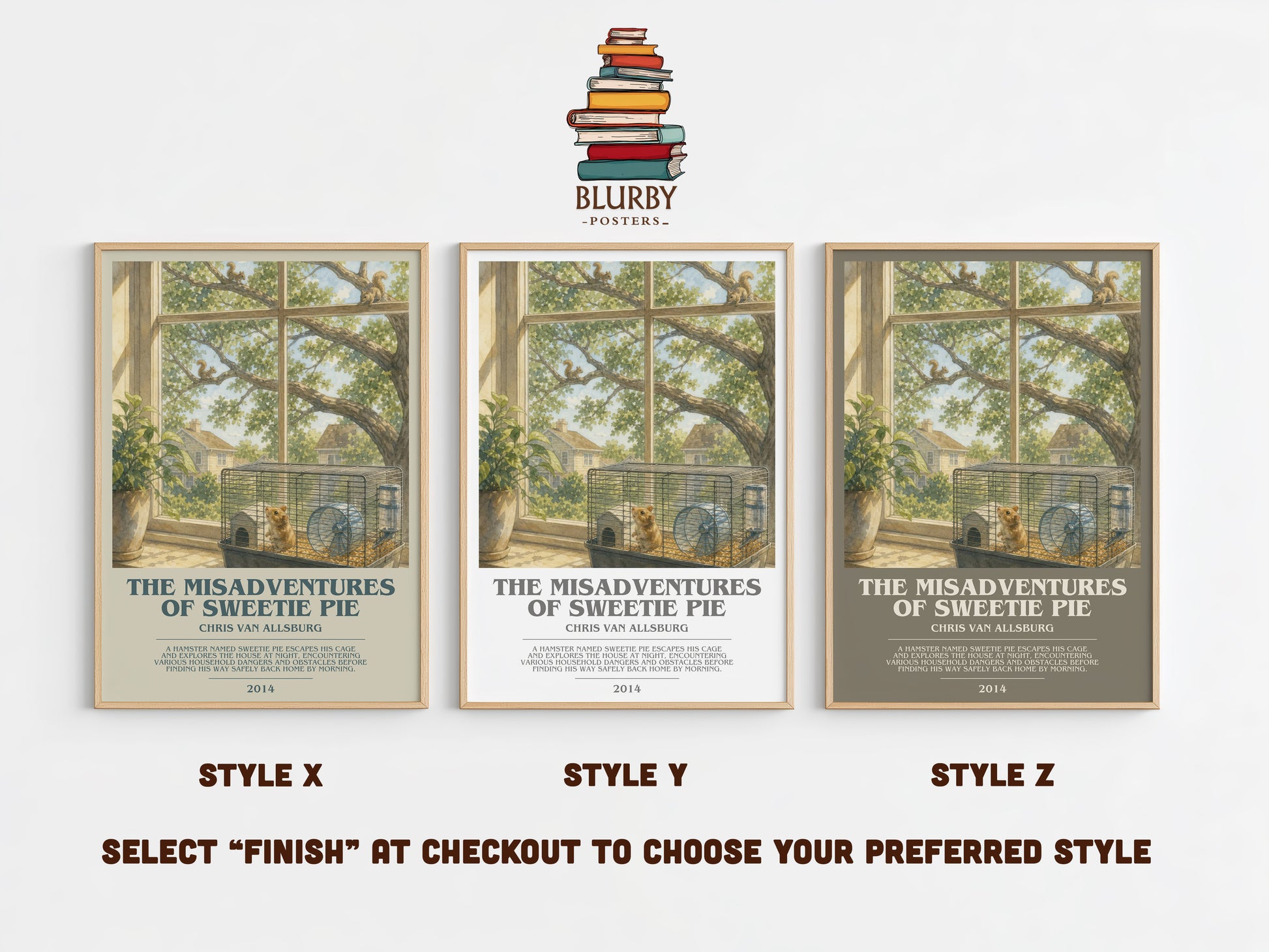 The Misadventures Of Sweetie Pie bookish print in frame leaning in hallway – childrens wall art