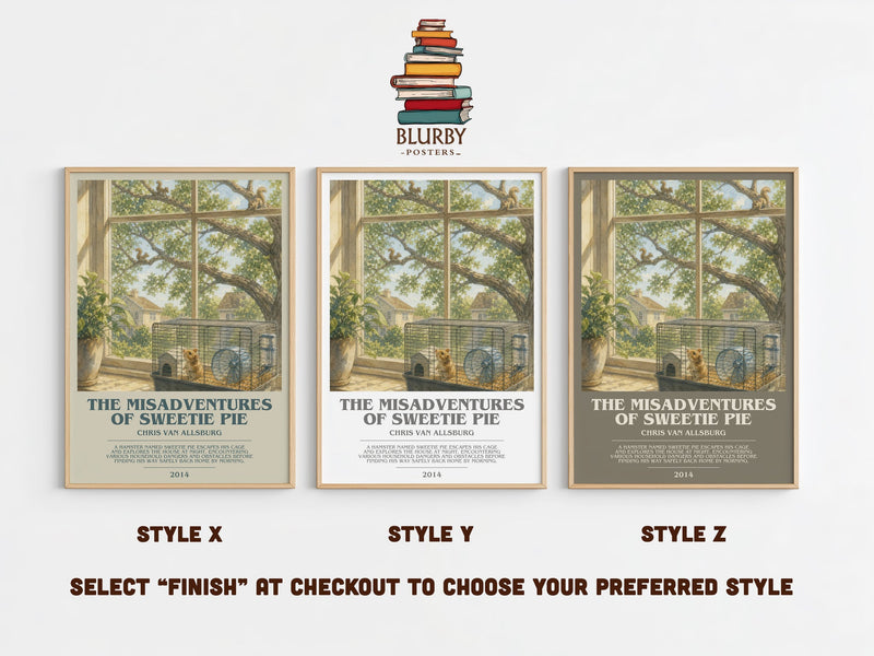 The Misadventures Of Sweetie Pie bookish print in frame leaning in hallway – childrens wall art