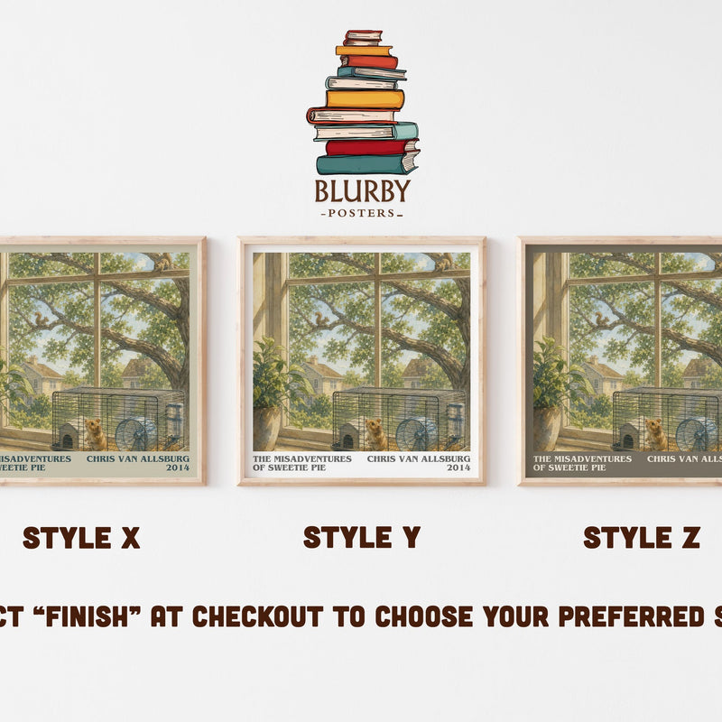 The Misadventures Of Sweetie Pie literary print in frame leaning in hallway – childrens wall art
