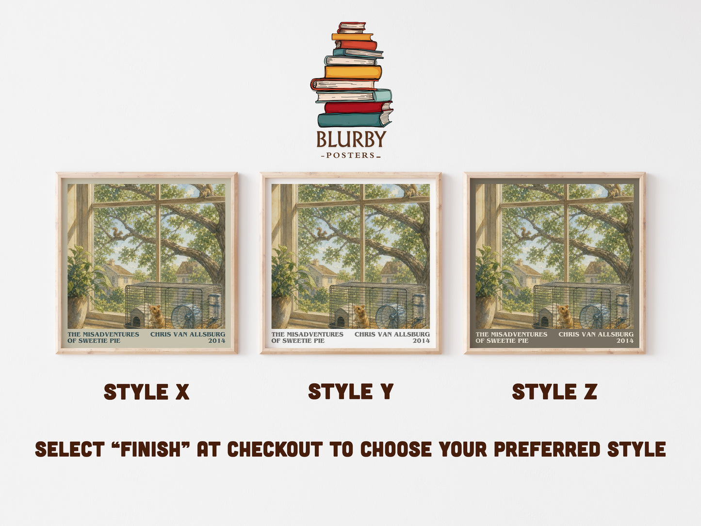 The Misadventures Of Sweetie Pie literary print in frame leaning in hallway – childrens wall art