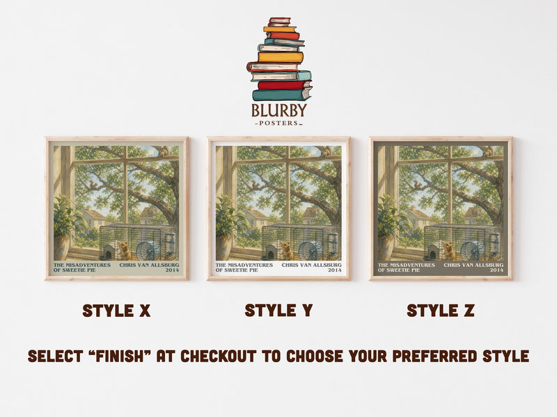 The Misadventures Of Sweetie Pie literary print in frame leaning in hallway – childrens wall art
