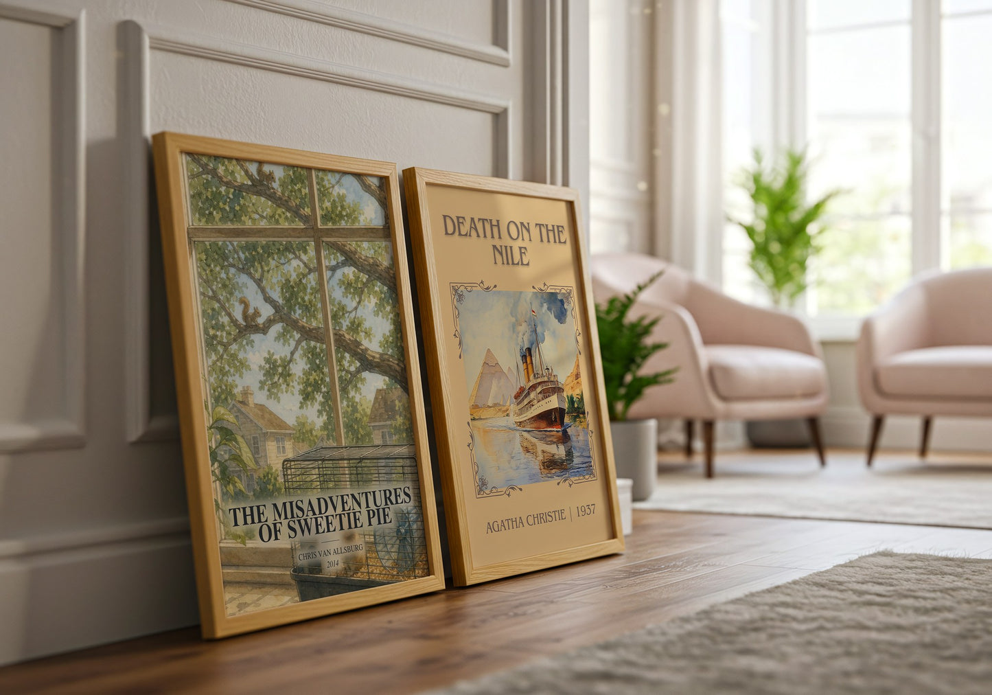 The Misadventures Of Sweetie Pie watercolour print framed by window – literary home decor