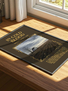 In Cold Blood Minimalist Book Poster by Truman Capote – print on a sunlit desk